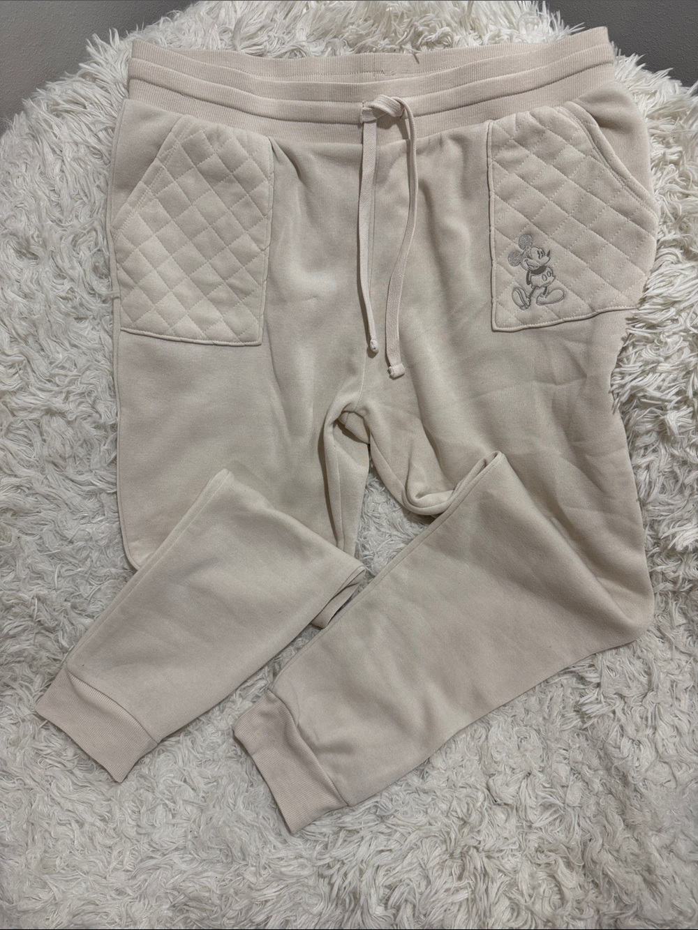 Disney Joggers with Mickey Embroidery. Cream color. SUPER SOFT